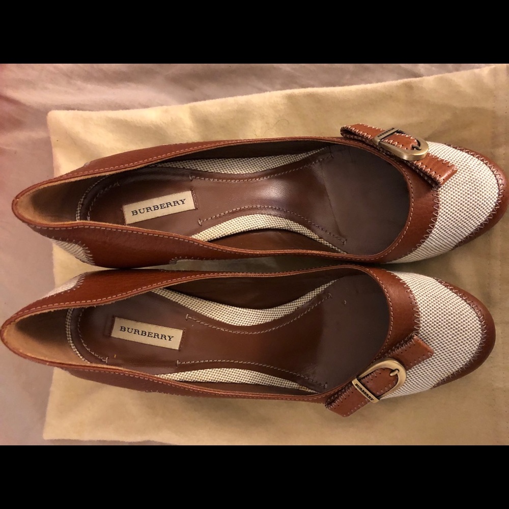 Burberry Tan Leather-Trimmed Heels
